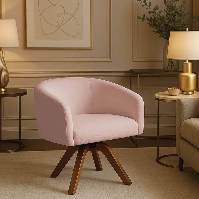 Poltrona Sala Decorativa Arielle Giratória Madeira MM35 Bouclê D03 - D'Rossi Rose