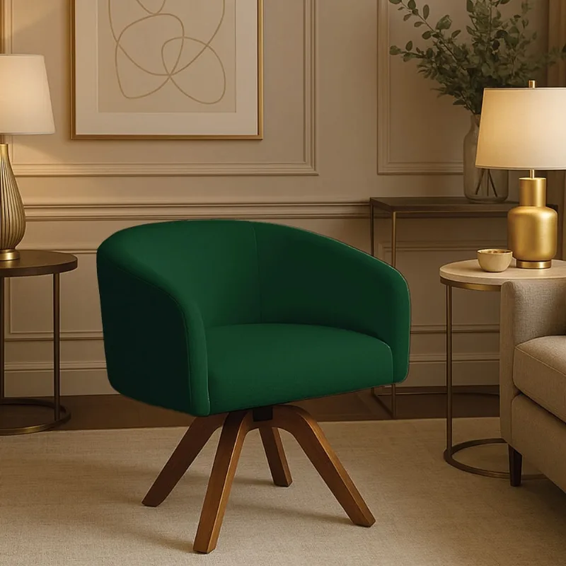 Poltrona Sala Decorativa Arielle Giratória Madeira MM35 Bouclê D03 - D'Rossi Verde