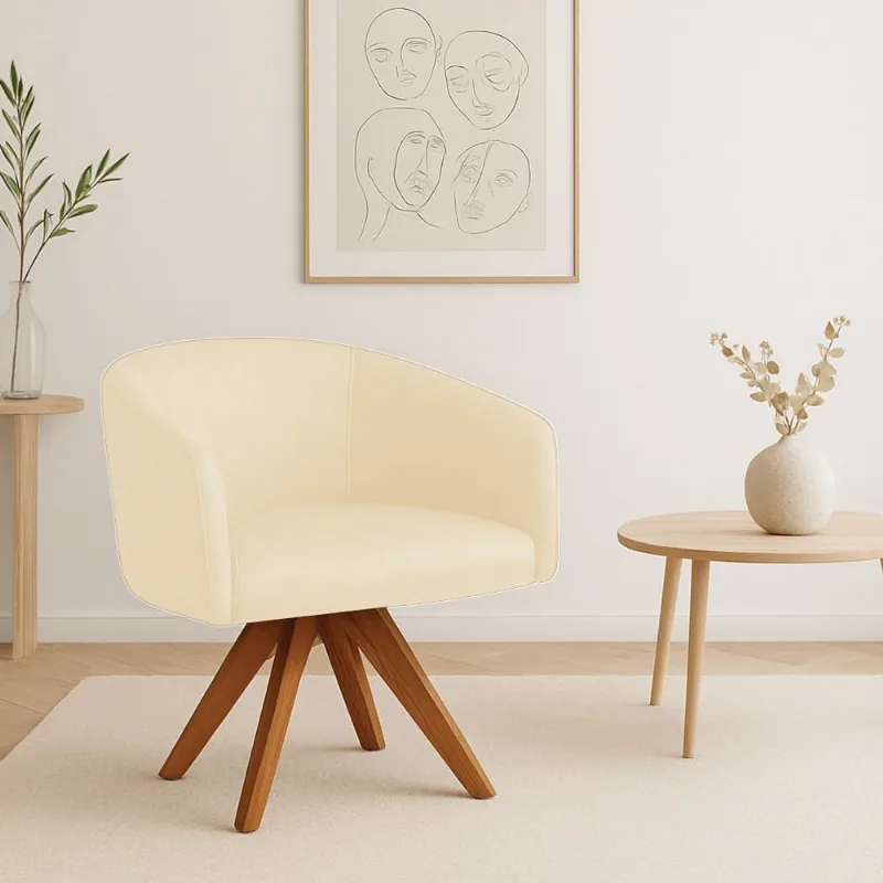 Poltrona Sala Decorativa Arielle Giratória Madeira MM35 Sintético Pu D03 - D'Rossi Bege