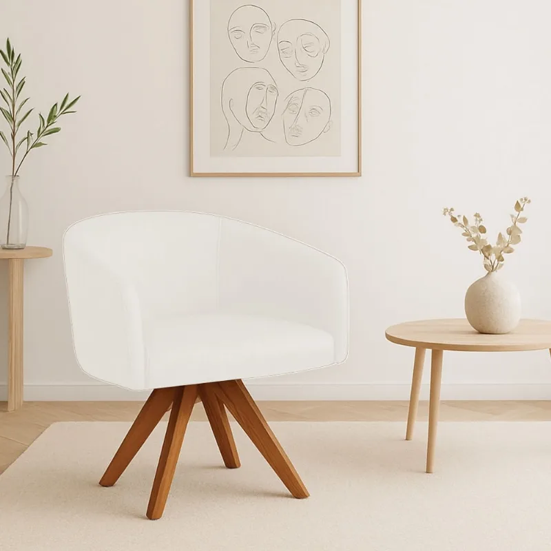 Poltrona Sala Decorativa Arielle Giratória Madeira MM35 Sintético Pu D03 - D'Rossi Branco