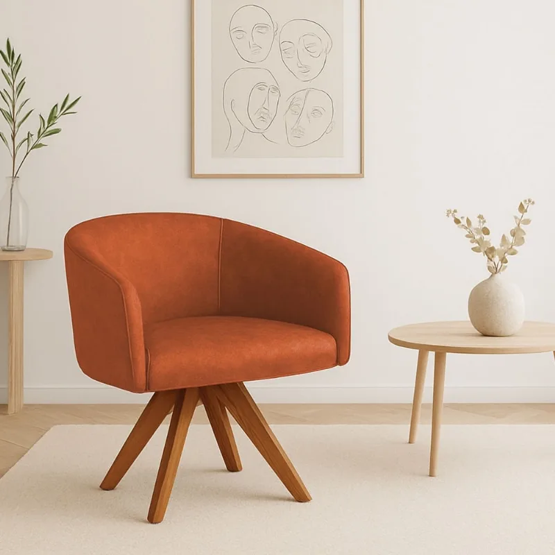 Poltrona Sala Decorativa Arielle Giratória Madeira MM35 Sintético Pu D03 - D'Rossi Nozes