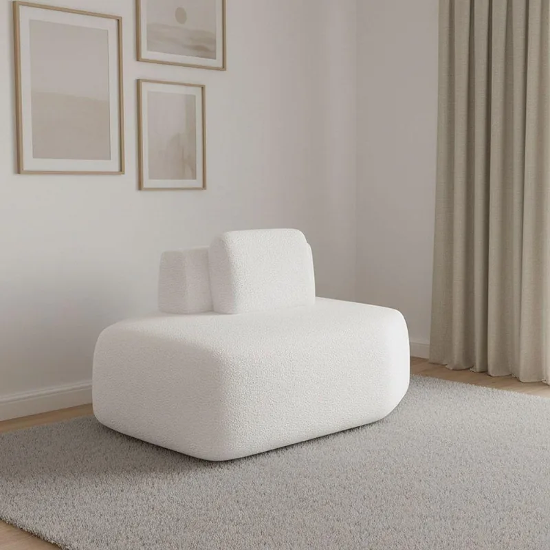 Sofá Módulo Chaise 165cm Orgânico Sala Berlim Bouclê Off White K01 - D'rossi