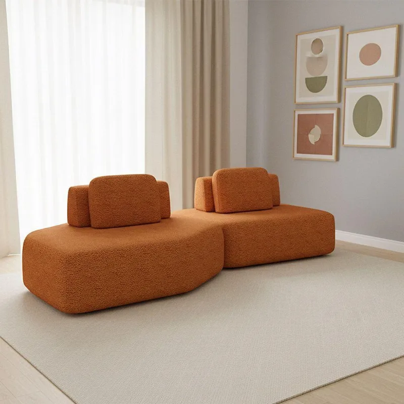 Sofá 2 Lugares Orgânico Com Chaise E 1 Módulo Central Berlim Bouclê Caramelo K01 - D'rossi
