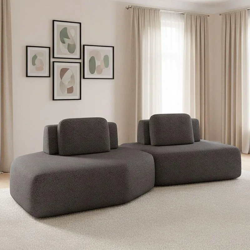 Sofá 2 Lugares Orgânico Com Chaise E 1 Módulo Central Berlim Bouclê K01 - D'rossi Grafite