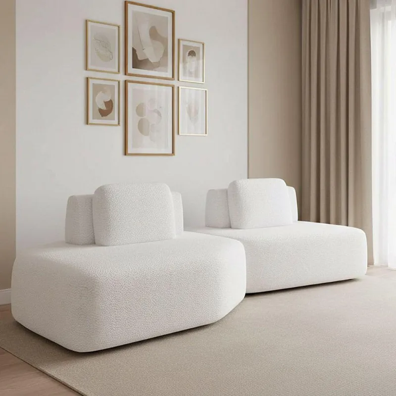 Sofá 2 Lugares Orgânico Com Chaise E 1 Módulo Central Berlim Bouclê K01 - D'rossi Off White