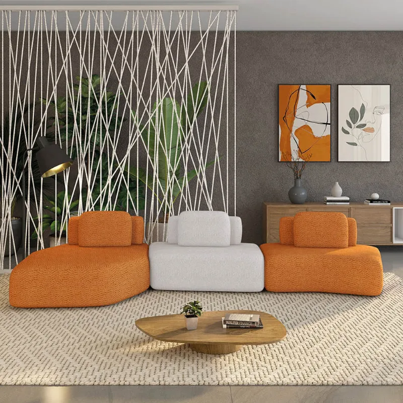 Sofá 3 Lugares Orgânico com Chaise e 2 Módulos Berlim Bouclê Caramelo/Cinza Claro K01 - D'Rossi