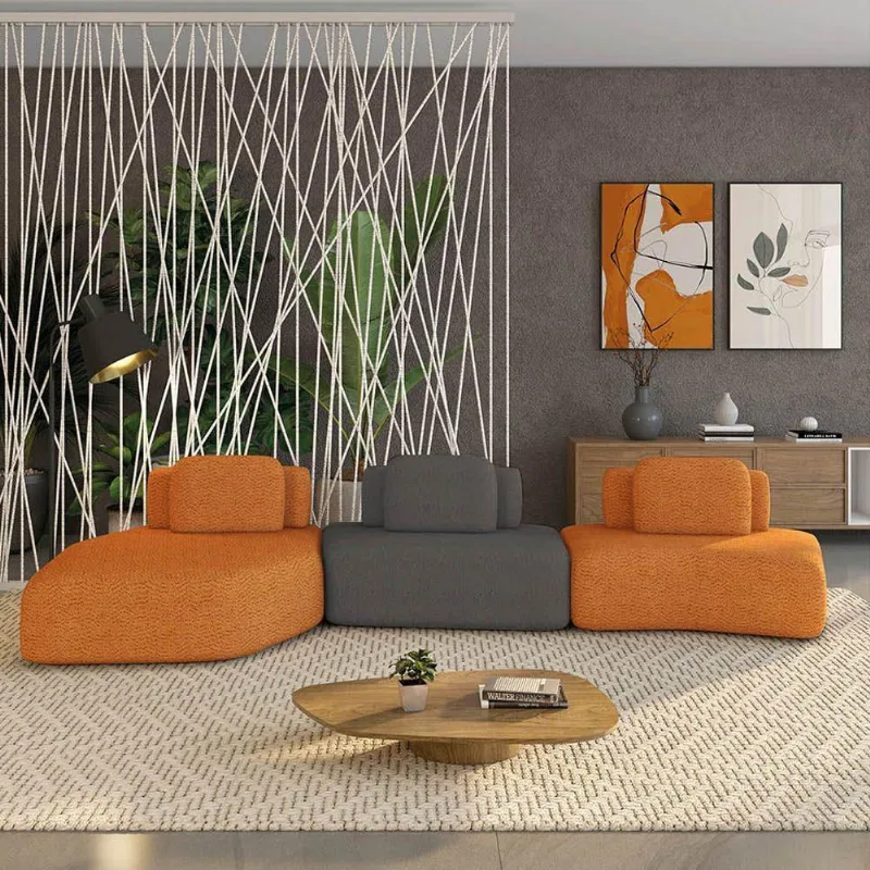 Sofá 3 Lugares Orgânico Com Chaise E 2 Módulos Berlim Bouclê Caramelo-grafite K01 - D'rossi