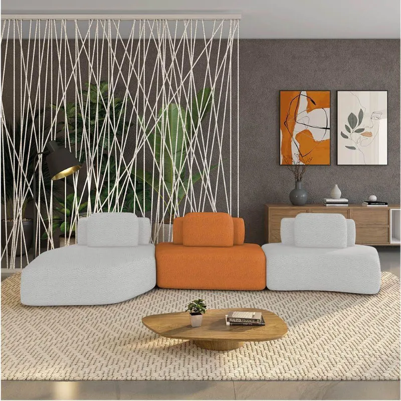 Sofá 3 Lugares Orgânico Com Chaise E 2 Módulos Berlim Bouclê Cinza Claro-caramelo K01 - D'rossi