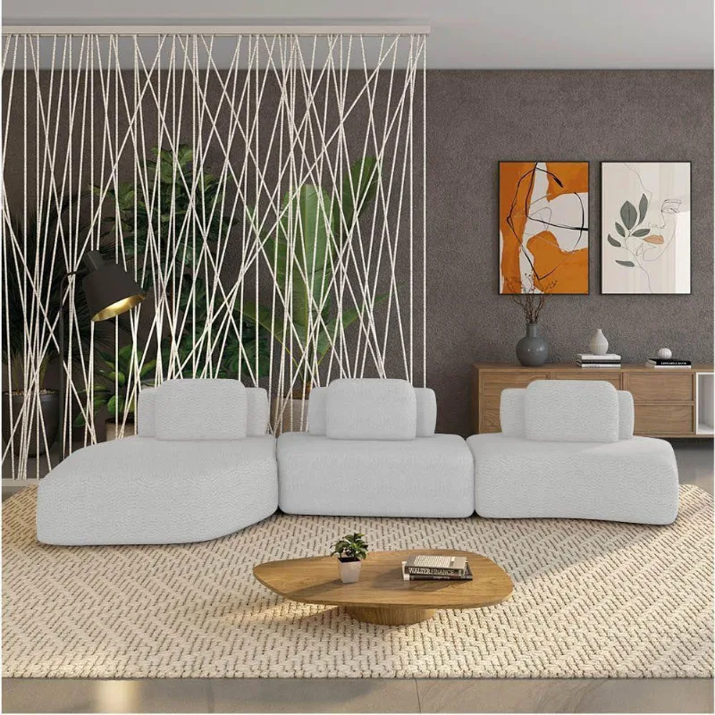 Sofá 3 Lugares Orgânico Com Chaise E 2 Módulos Berlim Bouclê Cz K01 - D'rossi Cinza Claro