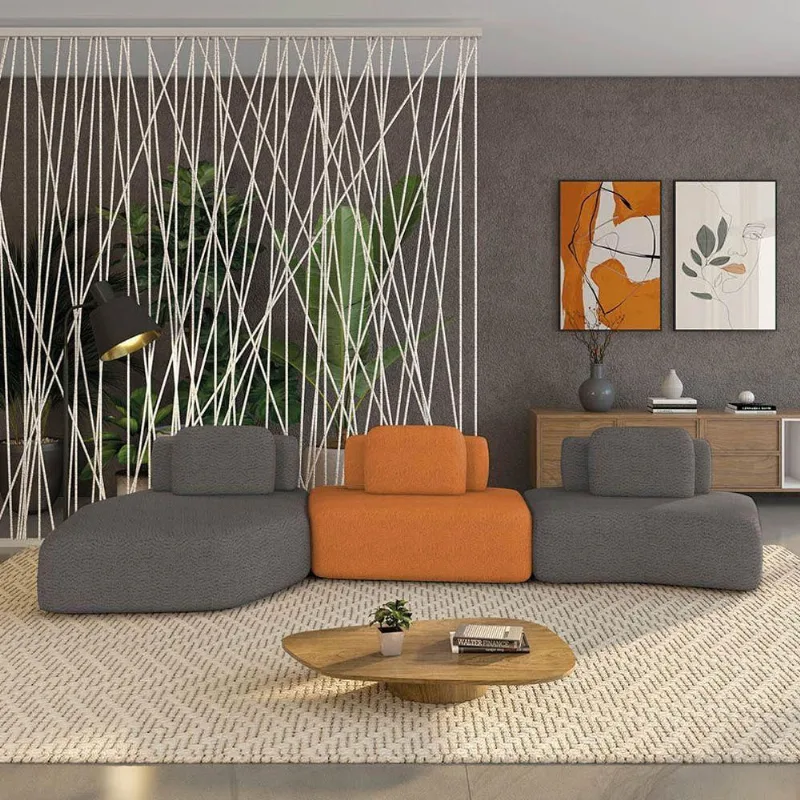 Sofá 3 Lugares Orgânico Com Chaise E 2 Módulos Berlim Bouclê Grafite-caramelo K01 - D'rossi