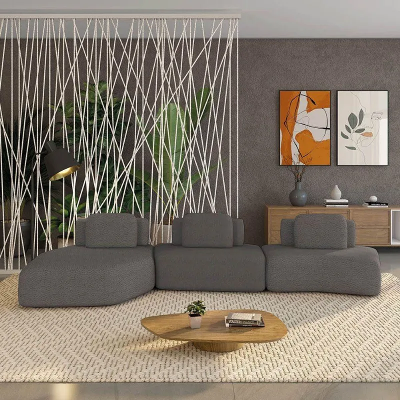 Sofá 3 Lugares Orgânico Com Chaise E 2 Módulos Berlim Bouclê Gf K01 - D'rossi Grafite