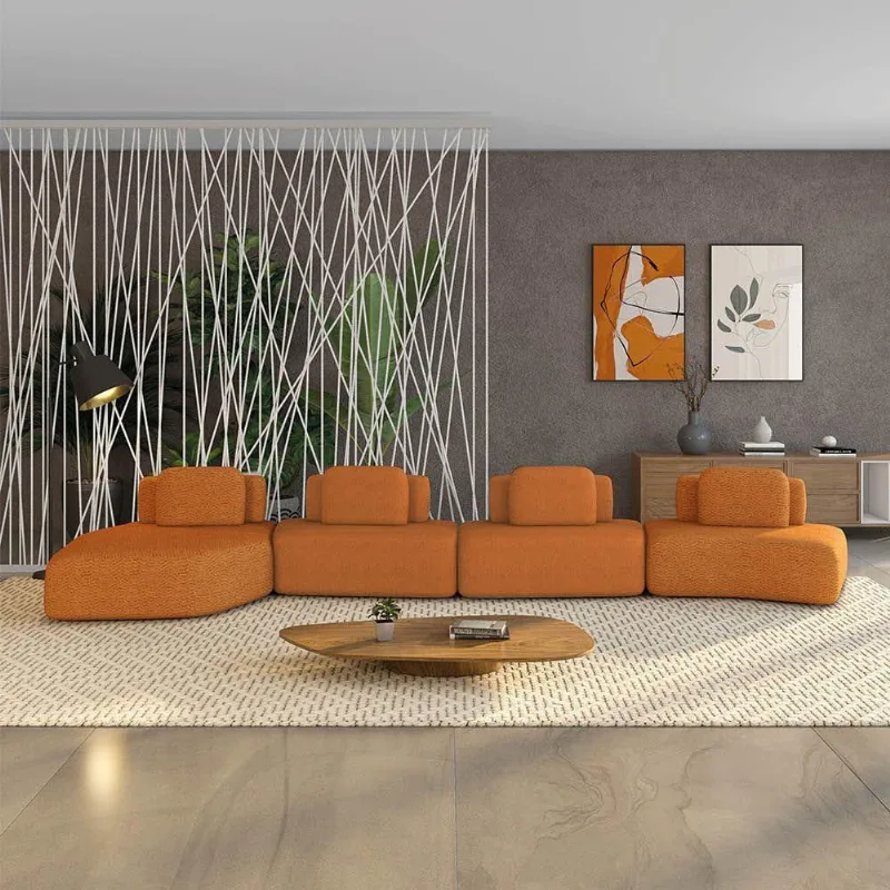 Sofá 4 Lugares Orgânico Com Chaise E 3 Módulos Berlim Bouclê Caramelo K01 - D'rossi