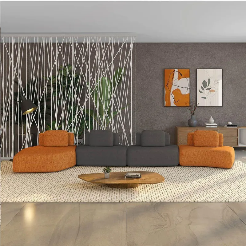 Sofá 4 Lugares Orgânico Com Chaise E 3 Módulos Berlim Bouclê Cr K01 - D'rossi Caramelo-grafite