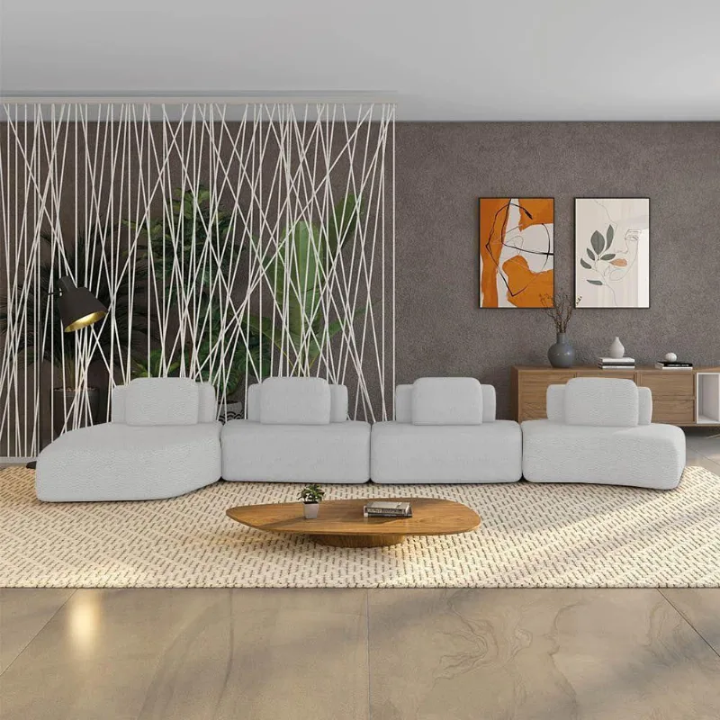 Sofá 4 Lugares Orgânico Com Chaise E 3 Módulos Berlim Bouclê Cinza Claro K01 - D'rossi