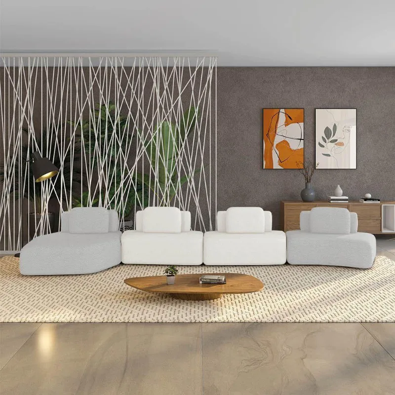 Sofá 4 Lugares Orgânico Com Chaise E 3 Módulos Berlim Bouclê Cz K01 - D'rossi Cinza Claro-off White