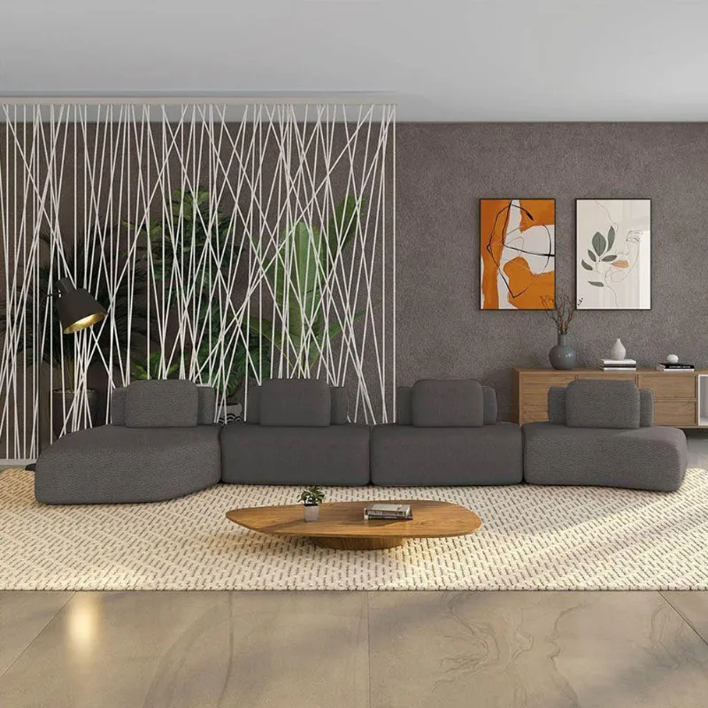 Sofá 4 Lugares Orgânico Com Chaise E 3 Módulos Berlim Bouclê Grafite K01 - D'rossi