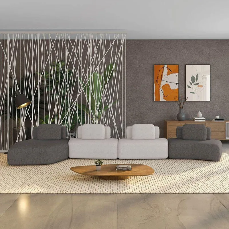 Sofá 4 Lugares Orgânico Com Chaise E 3 Módulos Berlim Bouclê Grafite-cinza Claro K01 - D'rossi
