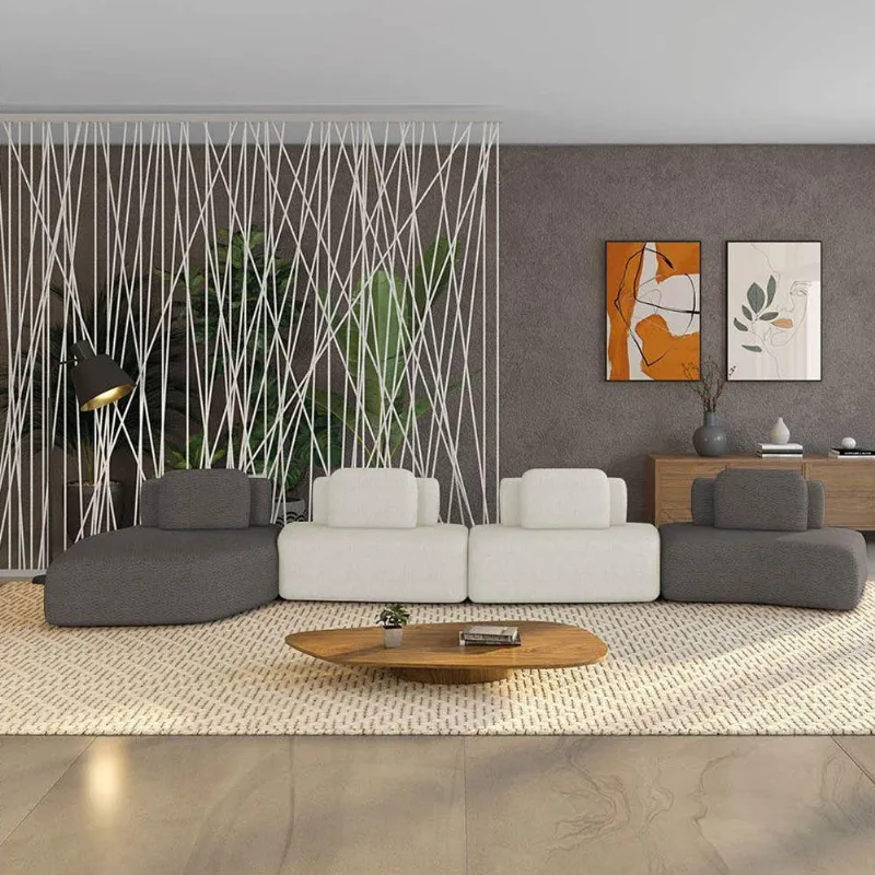 Sofá 4 Lugares Orgânico Com Chaise E 3 Módulos Berlim Bouclê Grafite-off White K01 - D'rossi