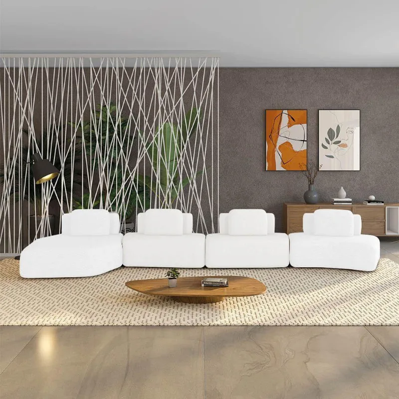 Sofá 4 Lugares Orgânico Com Chaise E 3 Módulos Berlim Bouclê Off White K01 - D'rossi