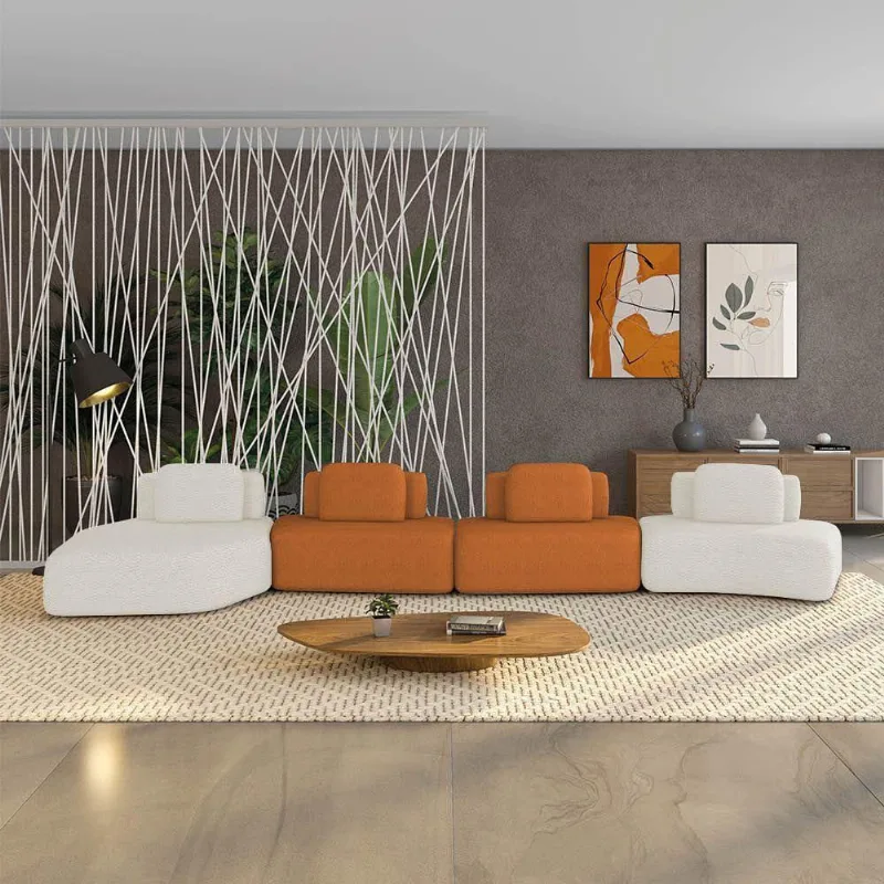 Sofá 4 Lugares Orgânico Com Chaise E 3 Módulos Berlim Bouclê Off White-caramelo K01 - D'rossi