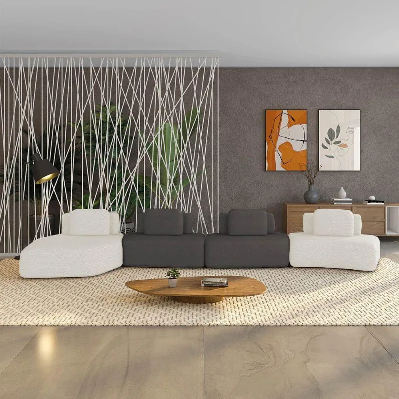 Sofá 4 Lugares Orgânico Com Chaise E 3 Módulos Berlim Bouclê Off White-grafite K01 - D'rossi