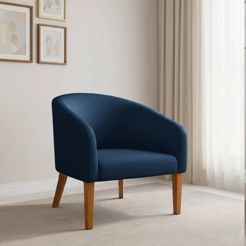 Poltrona Sala Decorativa Stella Pé Madeira Trapézio Castanho Suede Azul Marinho D03 - D'Rossi