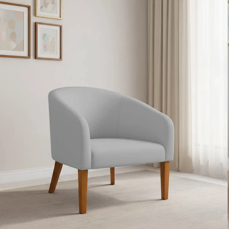 Poltrona Sala Decorativa Stella Pé Madeira Trapézio Castanho Suede Cinza D03 - D'Rossi