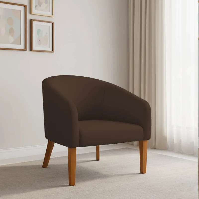 Poltrona Sala Decorativa Stella Pé Madeira Trapézio Castanho Suede Marrom D03 - D'Rossi