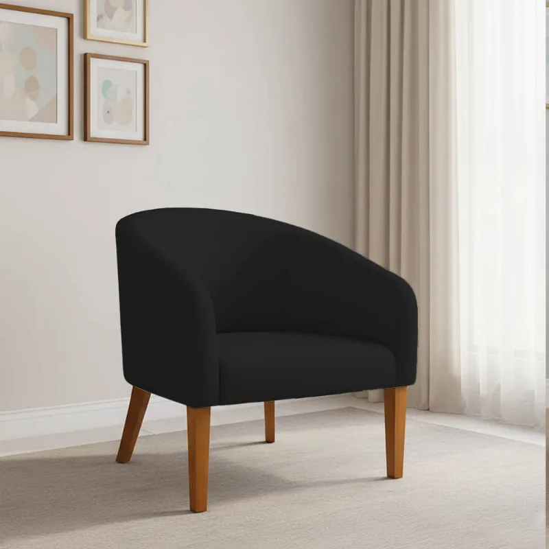 Poltrona Sala Decorativa Stella Pé Madeira Trapézio Castanho Suede Preto D03 - D'Rossi