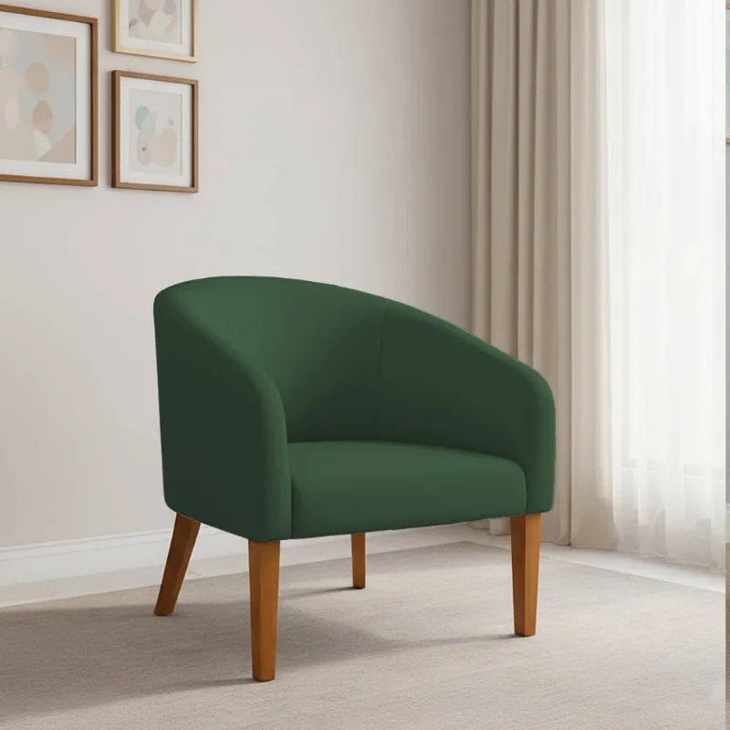 Poltrona Sala Decorativa Stella Pé Madeira Trapézio Castanho Veludo Verde D03 - D'Rossi