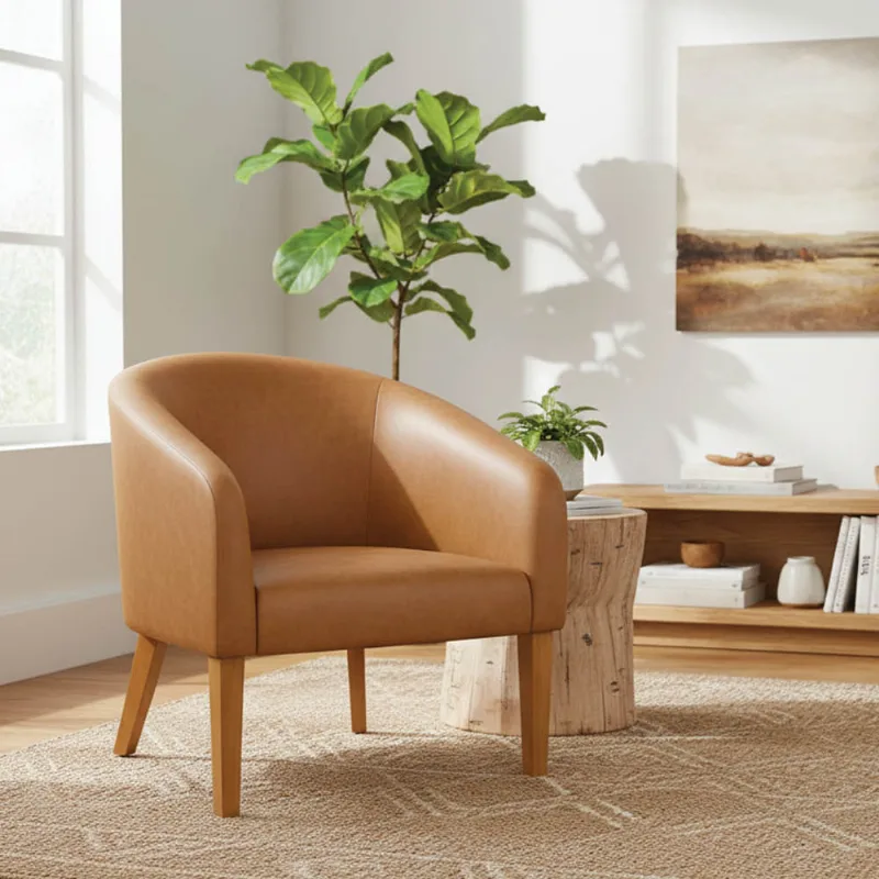 Poltrona Sala Decorativa Stella Pé Madeira Trapézio Castanho Sintético PU Whisky D03 - D'Rossi