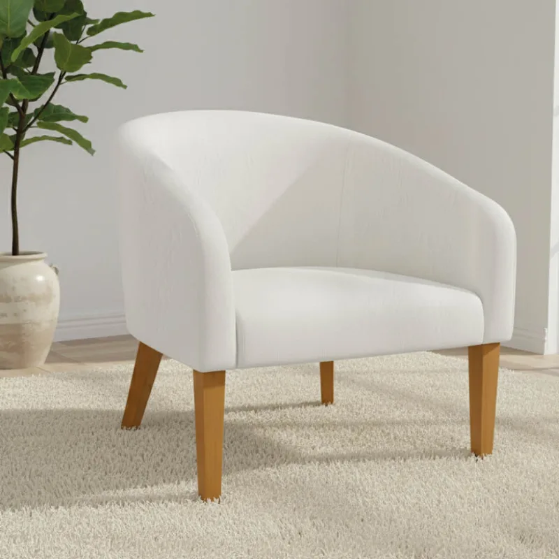 Poltrona Sala Decorativa Stella Pé Madeira Trapézio Castanho Sintético Branco D03 - D'Rossi