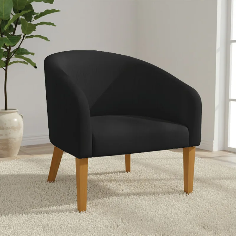 Poltrona Sala Decorativa Stella Pé Madeira Trapézio Castanho Sintético Preto D03 - D'Rossi