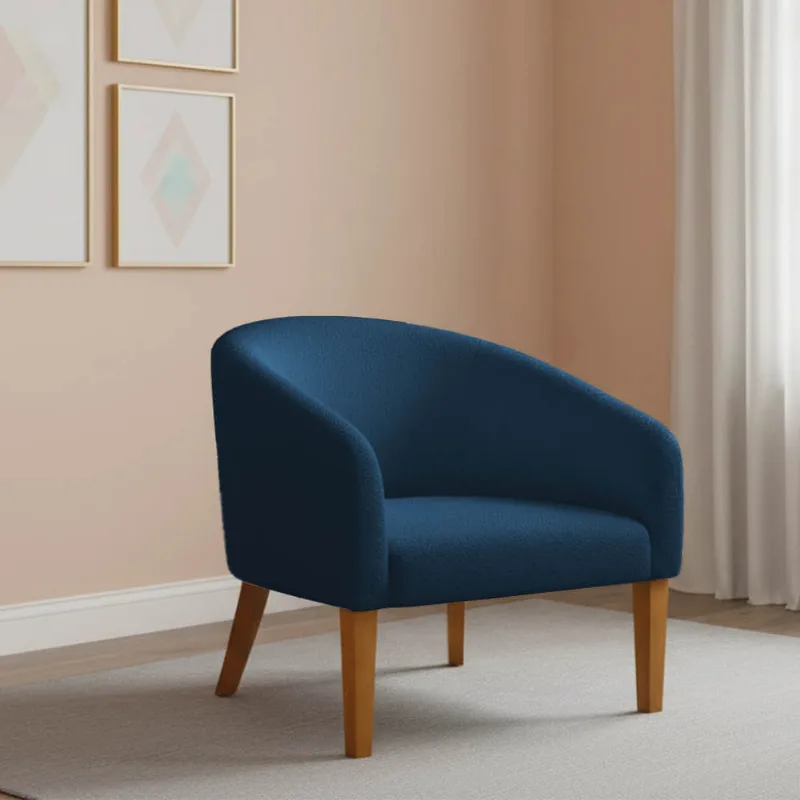 Poltrona Sala Decorativa Stella Pé Madeira Trapézio Castanho Bouclê Azul D03 - D'Rossi