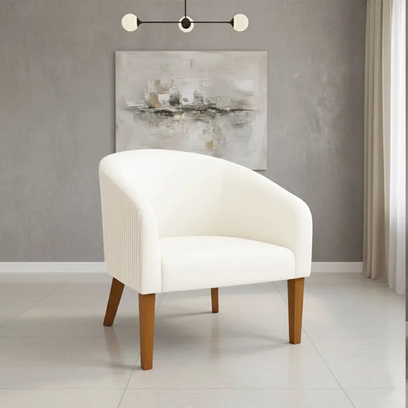 Poltrona Sala Decorativa Stella Pé Madeira Trapézio Castanho Cotelê Ext/Veludo Bege D03 - D'Rossi