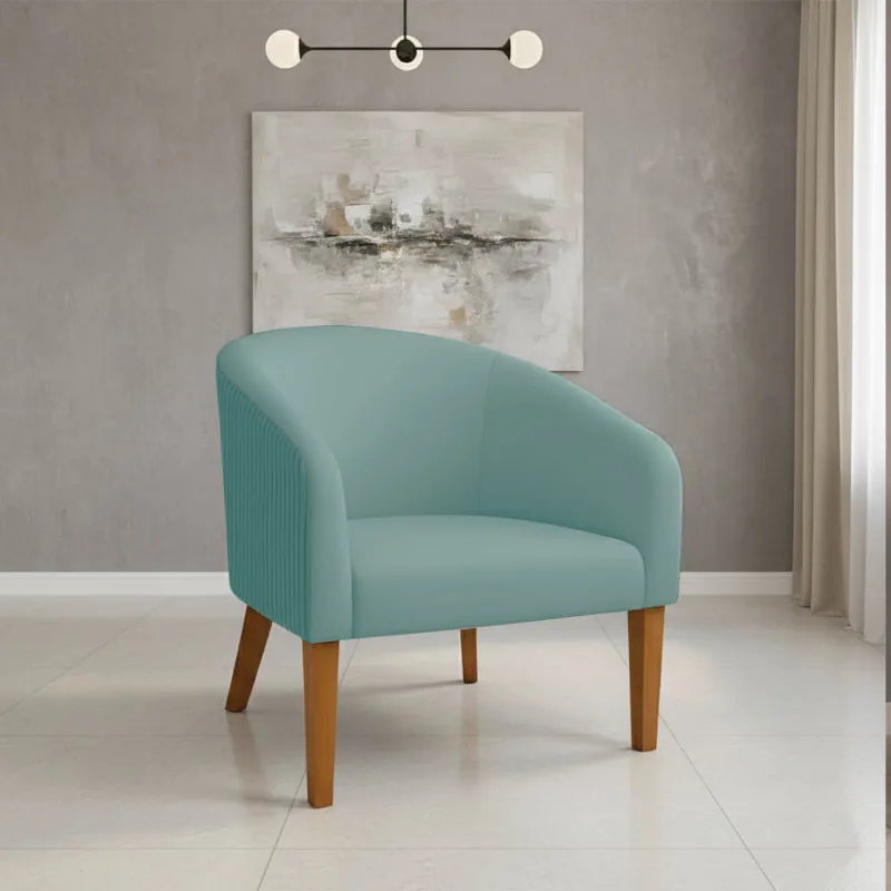 Poltrona Sala Decorativa Stella Pé Madeira Trapézio Castanho Cotelê Ext/Veludo Menta D03 - D'Rossi