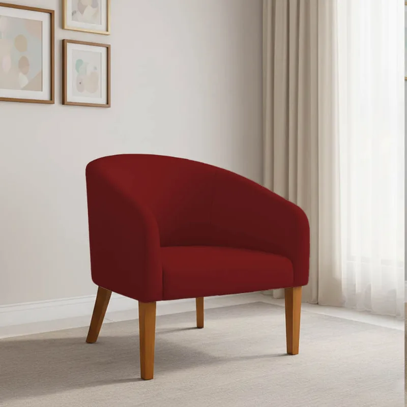Poltrona Sala Decorativa Stella Pé Madeira Trapézio Castanho Veludo Marsala D03 - D'Rossi