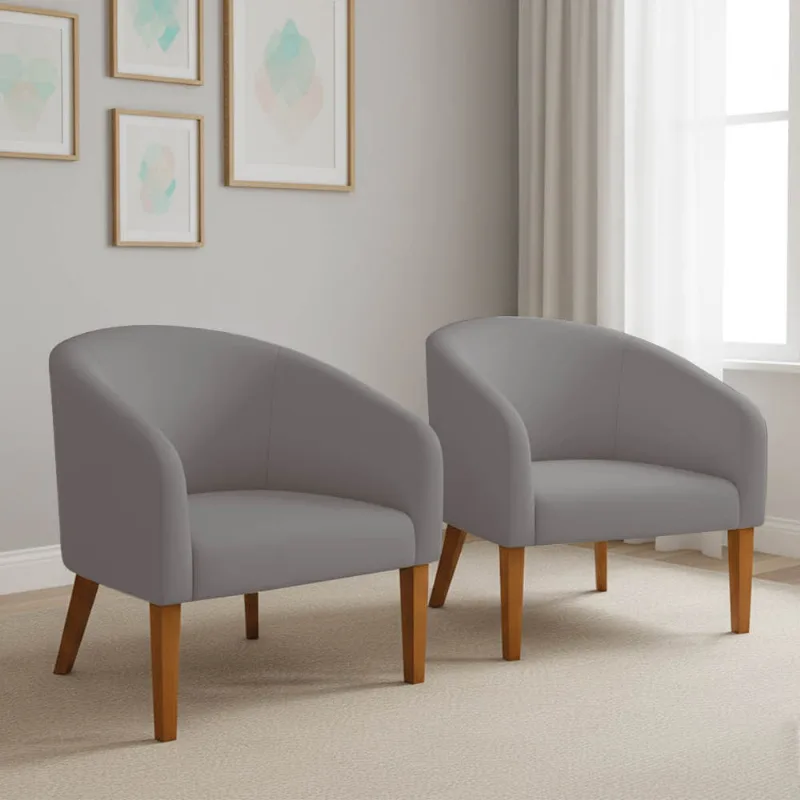 Poltrona Sala Decorativa Kit 2 Stella Pé Madeira Trapézio Castanho Suede Grafite D03 - D'Rossi