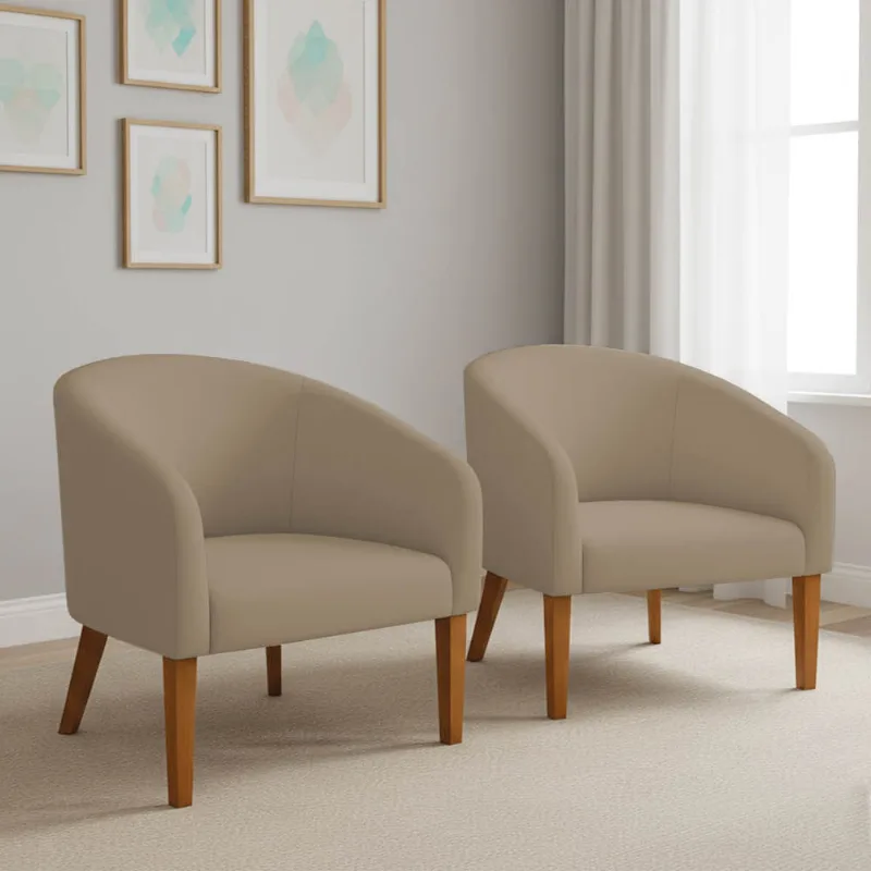 Poltrona Sala Decorativa Kit 2 Stella Pé Madeira Trapézio Castanho Suede Marrom Rato D03 - D'Rossi
