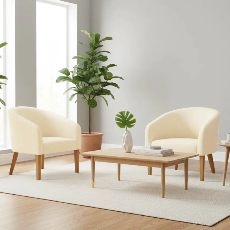Poltrona Sala Decorativa Kit 2 Stella Pé Madeira Trapézio Castanho Linho Bege D03 - D'Rossi