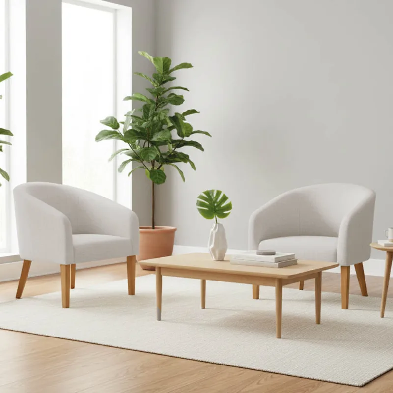 Poltrona Sala Decorativa Kit 2 Stella Pé Madeira Trapézio Castanho Linho Cinza D03 - D'Rossi