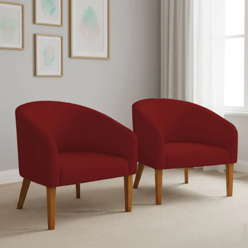 Poltrona Sala Decorativa Kit 2 Stella Pé Madeira Trapézio Castanho Veludo Marsala D03 - D'Rossi