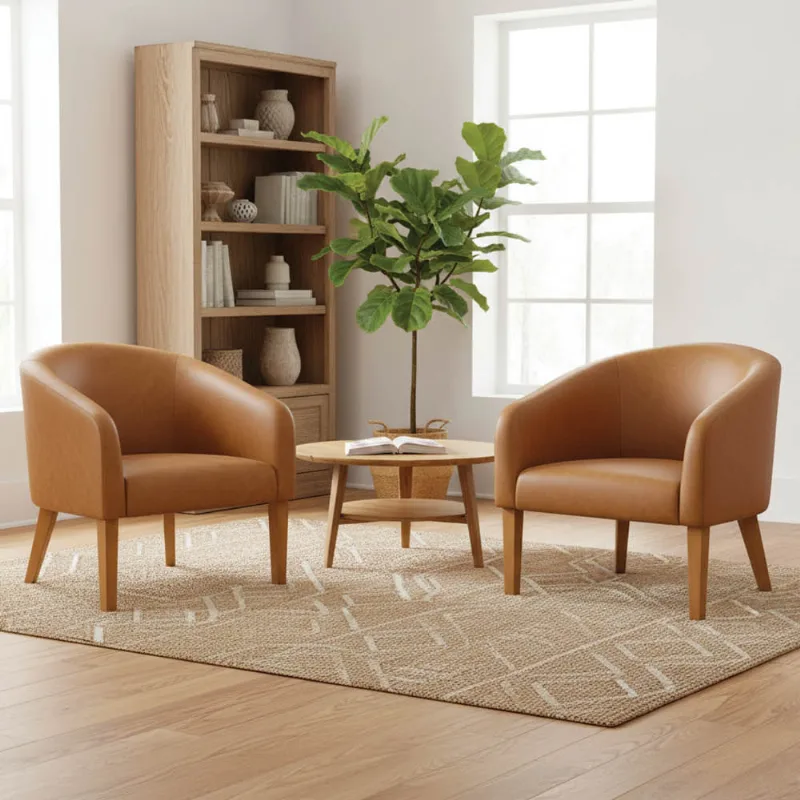 Poltrona Sala Decorativa Kit 2 Stella Pé Madeira Trapézio Castanho Sintético PU Whisky D03 - D'Rossi