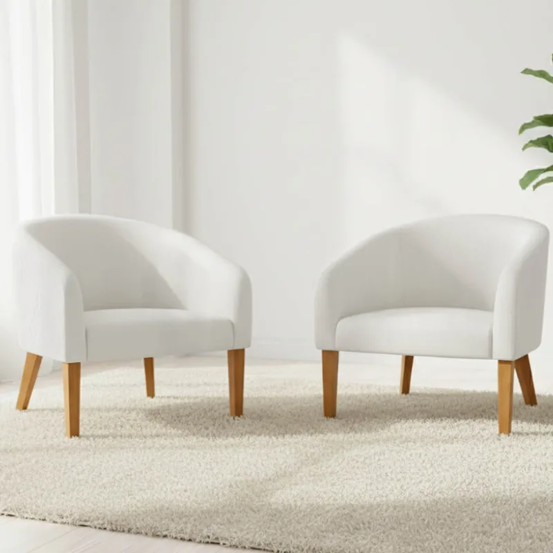 Poltrona Sala Decorativa Kit 2 Stella Pé Madeira Trapézio Castanho Sintético Branco D03 - D'Rossi