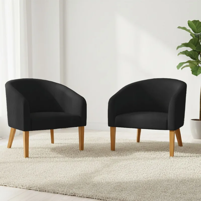 Poltrona Sala Decorativa Kit 2 Stella Pé Madeira Trapézio Castanho Sintético Preto D03 - D'Rossi