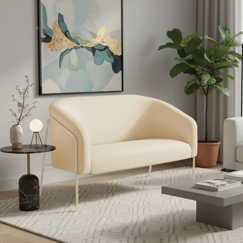 Sofá 2 Lugares Namoradeira Stella Base Industrial Alta Dourada Suede Bege D03 - D'Rossi