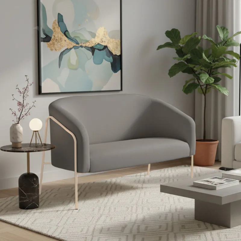 Sofá 2 Lugares Namoradeira Stella Base Industrial Alta Dourada Suede Grafite D03 - D'Rossi
