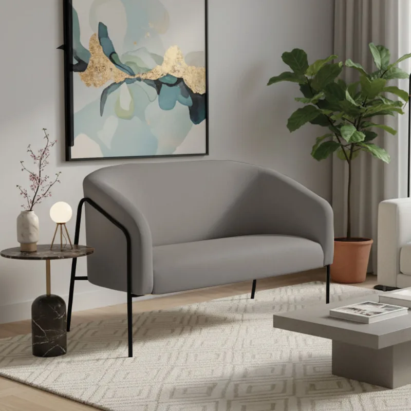 Sofá 2 Lugares Namoradeira Stella Base Industrial Alta Preta Suede Grafite D03 - D'Rossi