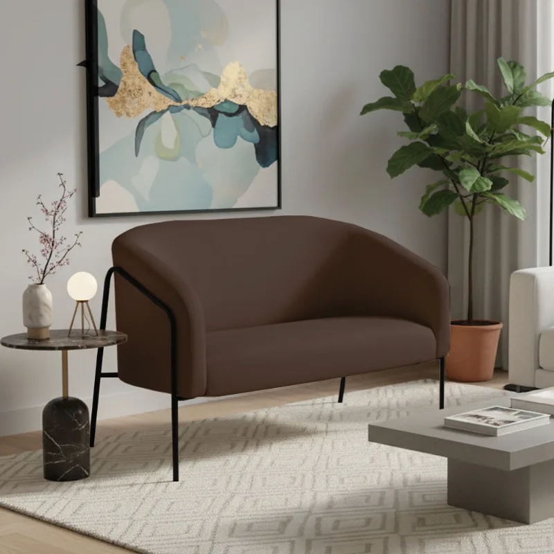 Sofá 2 Lugares Namoradeira Stella Base Industrial Alta Preta Suede Marrom D03 - D'Rossi
