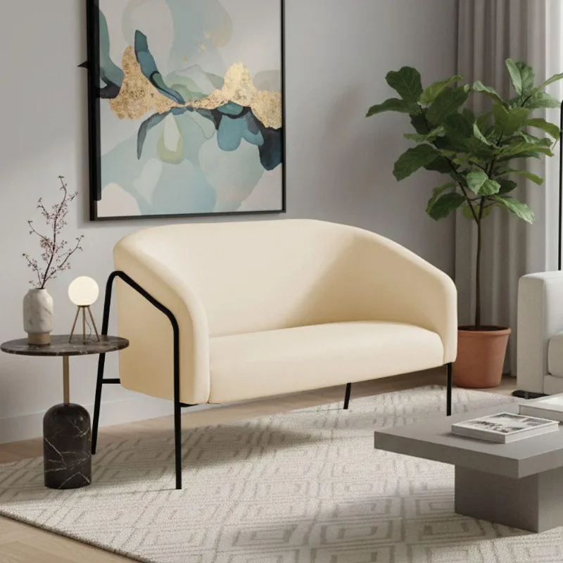 Sofá 2 Lugares Namoradeira Stella Base Industrial Alta Preta Suede D03 - D'rossi Cor Bege